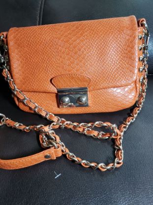 Picture of IZZY AND ALI Orange Patent Crossbody Bag